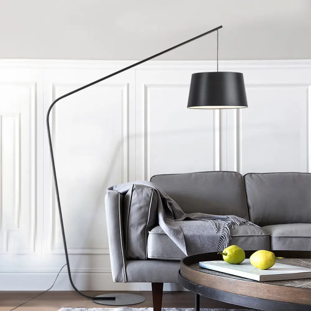 DecorBites™ Modern Black Metal Floor Lamp with Unique Linear Capsule Arch Design for Living Room
