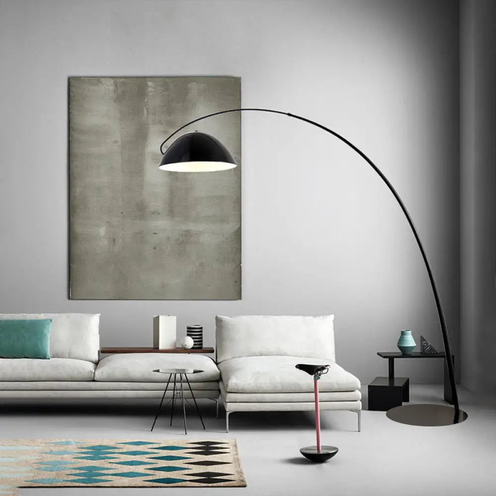 DecorBites™ Modern Black Metal Floor Lamp with Unique Linear Capsule Arch Design for Living Room