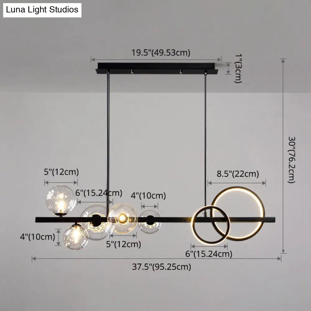 DecorBites™ Modern Black Metal Island Pendant Lighting with Clear Glass for Dining Table