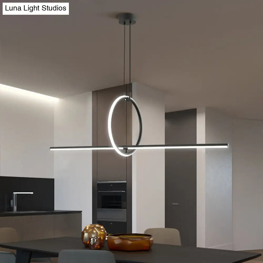 DecorBites™ Modern Black Metal Stick and Ring LED Pendant Lamp for Dining Room Island