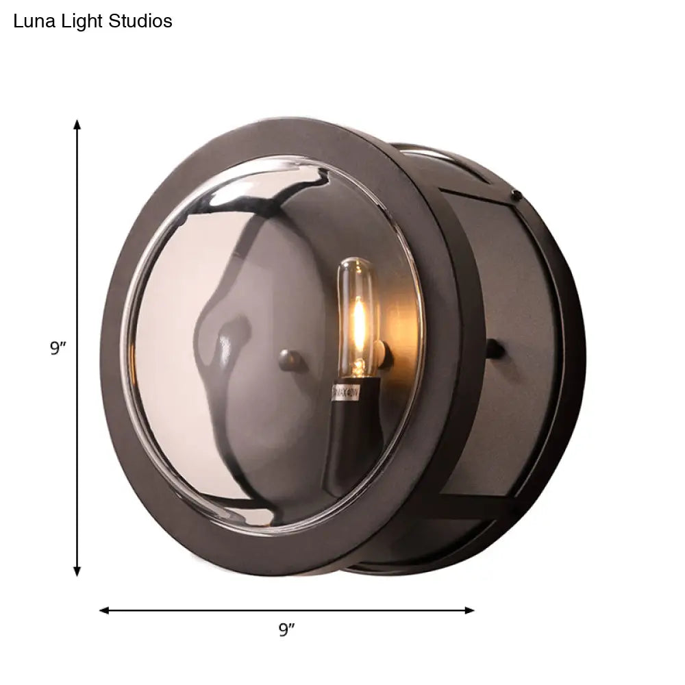 DecorBites™ Modern Black Round Wall Sconce with Clear Crystal Accent - Stylish Metal 1 Bulb Light for Hallway