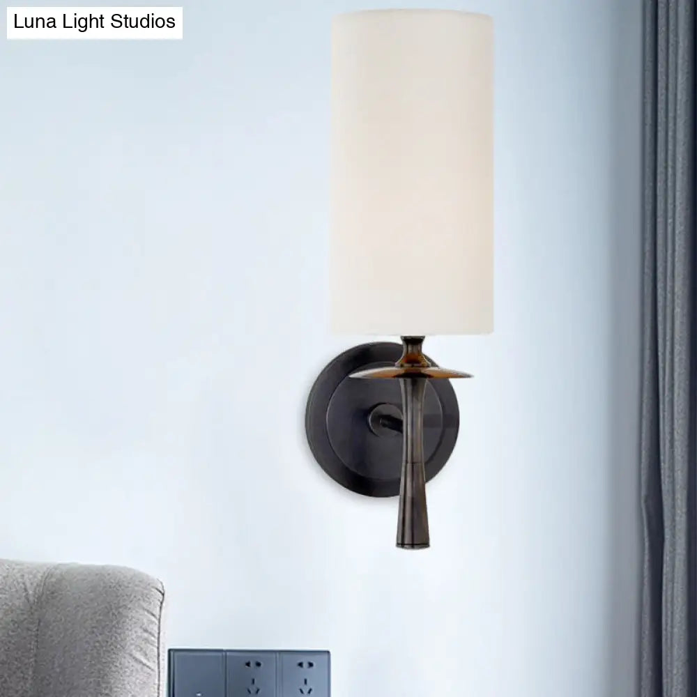 DecorBites™ Modern Black Wall Sconce Light with White Glass Shade - 1 Head Cylindrical Fixture