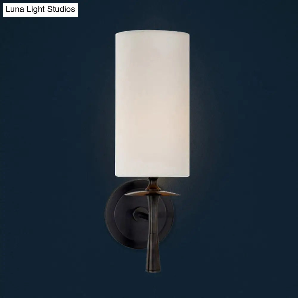 DecorBites™ Modern Black Wall Sconce Light with White Glass Shade - 1 Head Cylindrical Fixture