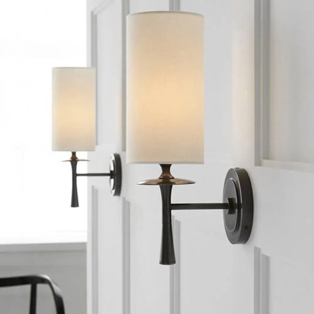 DecorBites™ Modern Black Wall Sconce Light with White Glass Shade - 1 Head Cylindrical Fixture