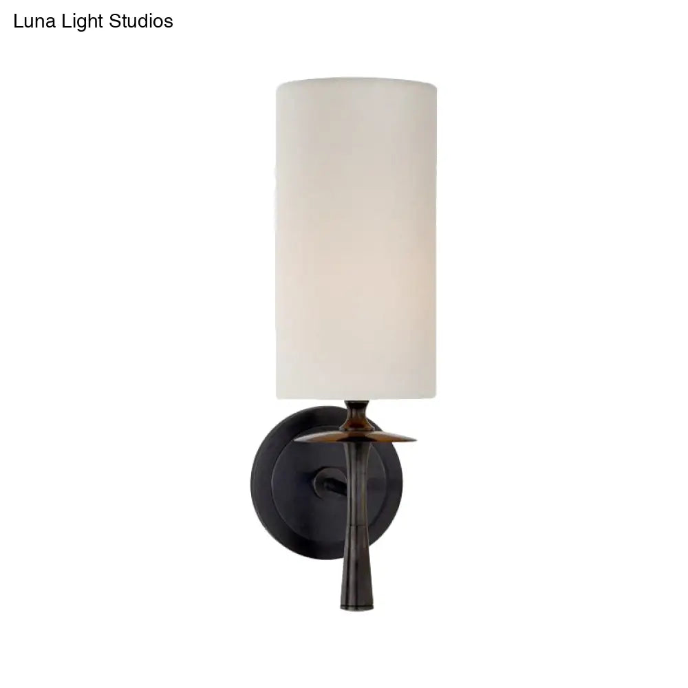 DecorBites™ Modern Black Wall Sconce Light with White Glass Shade - 1 Head Cylindrical Fixture