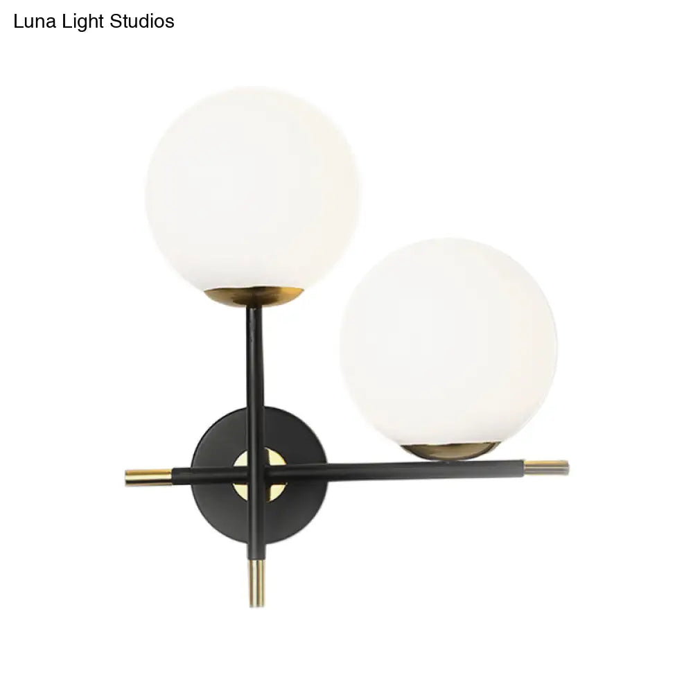 DecorBites™ Modern Black Wall Sconce with Milky Glass Shade - 2 Bulbs, Globe Light Fixture
