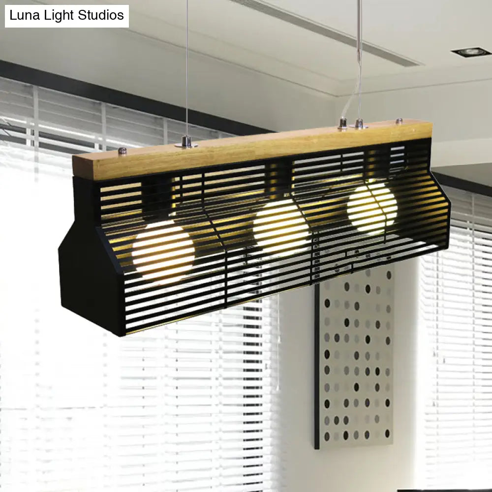 DecorBites™ Modern Black/White Linear Island Pendant Light - 3-Light Metal and Wood - Dining Room Lighting
