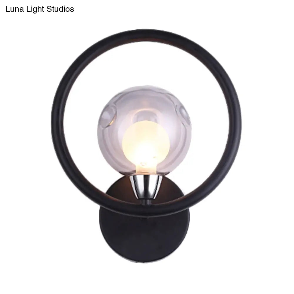 DecorBites™ Modern Black/White Ring Wall Sconce Lamp with Glass Ball Shade