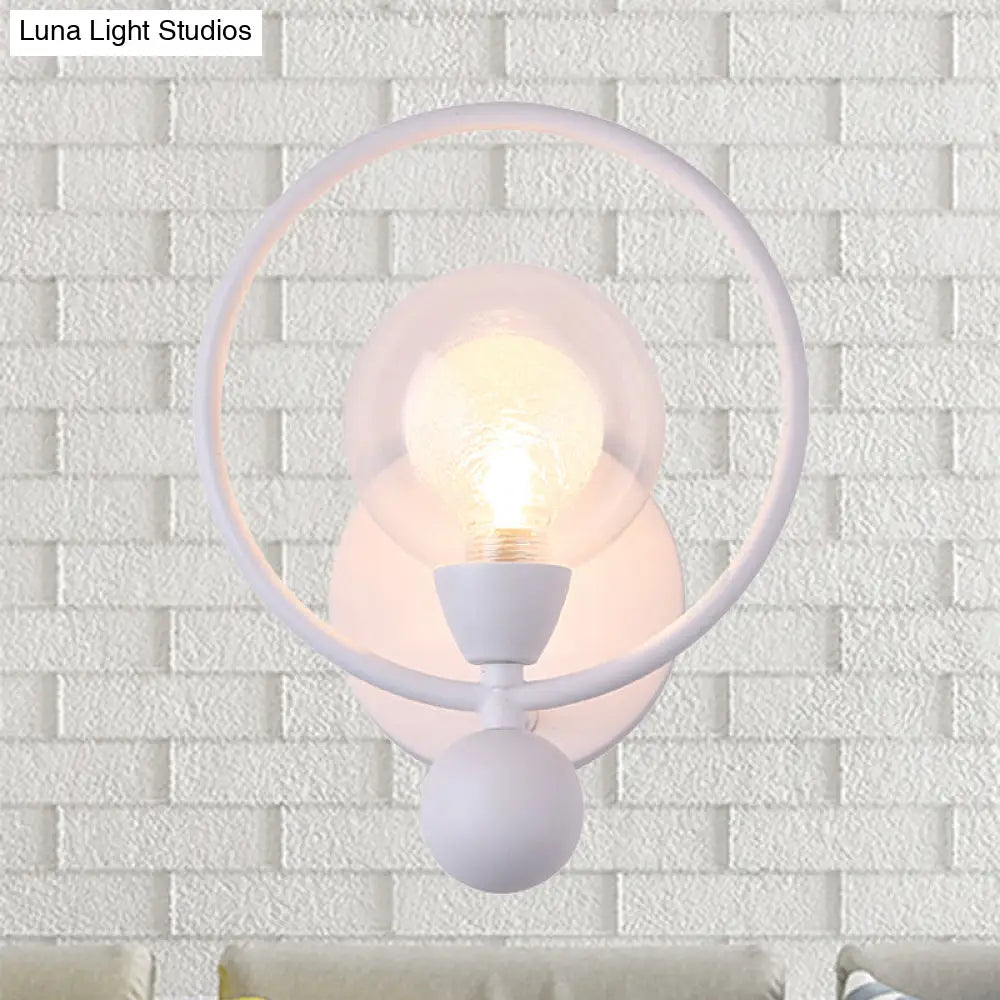 DecorBites™ Modern Black/White Ring Wall Sconce Lamp with Glass Ball Shade