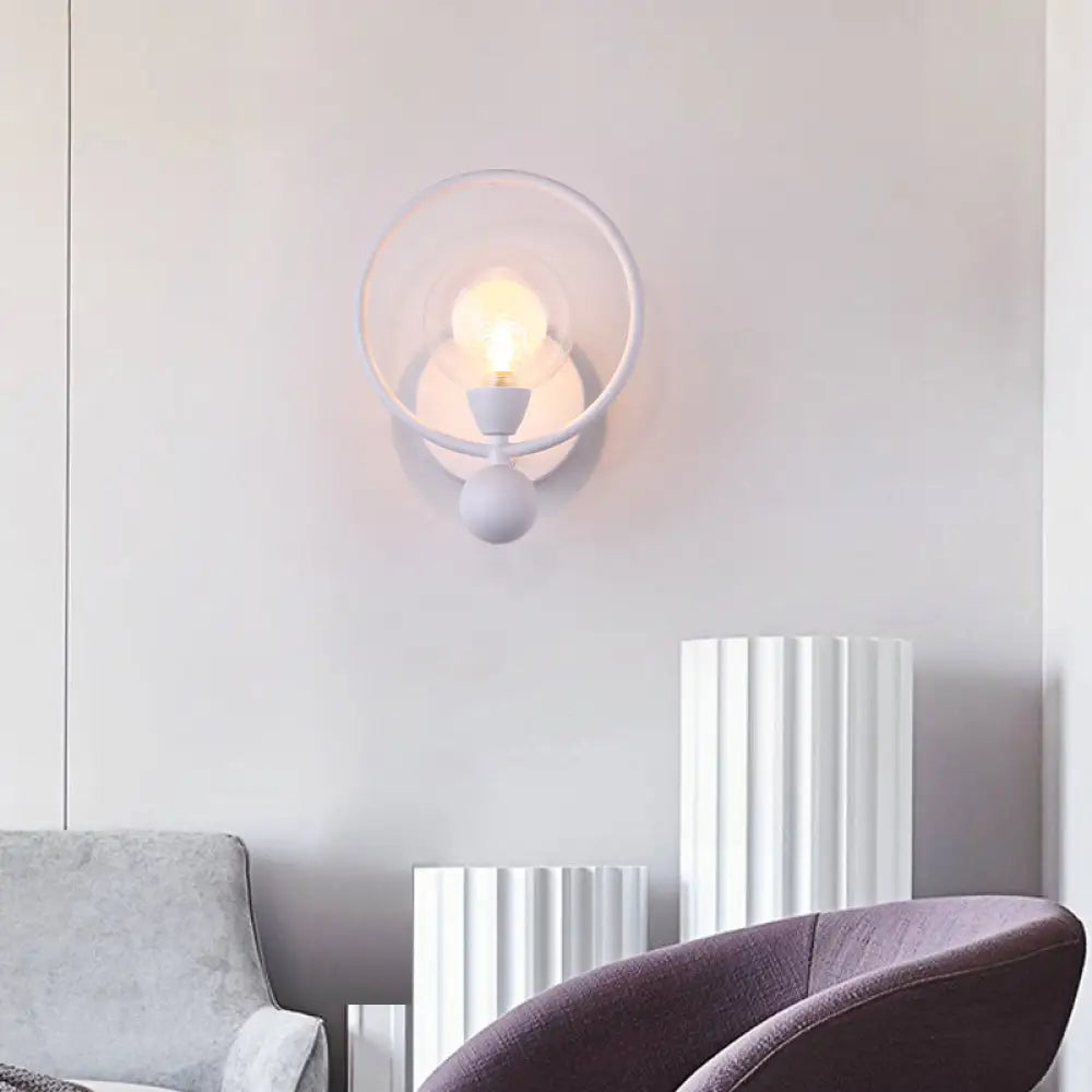 DecorBites™ Modern Black/White Ring Wall Sconce Lamp with Glass Ball Shade