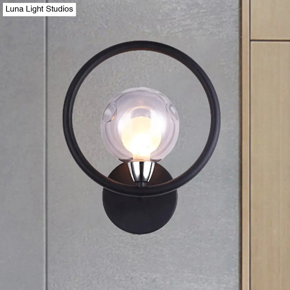 DecorBites™ Modern Black/White Ring Wall Sconce Lamp with Glass Ball Shade
