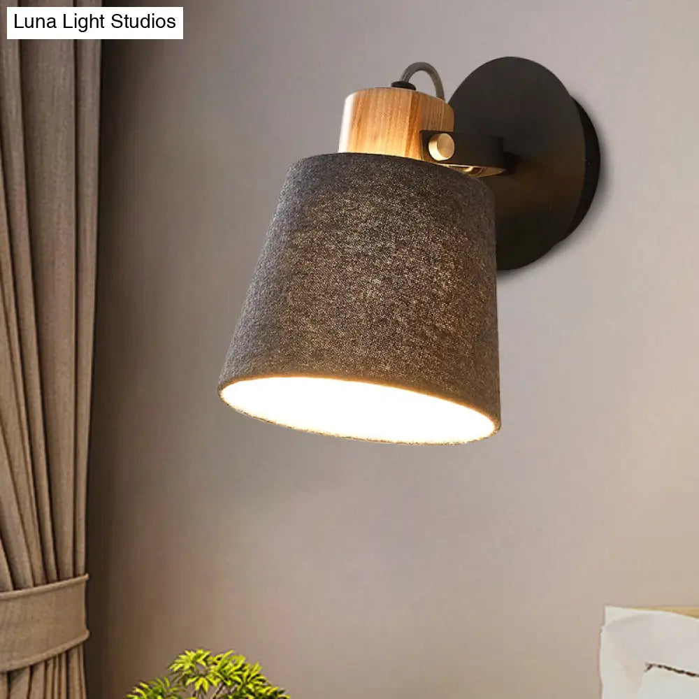 DecorBites™ Modern Black Wood Wall Lamp with Barrel Fabric Shade - Wall Mounted