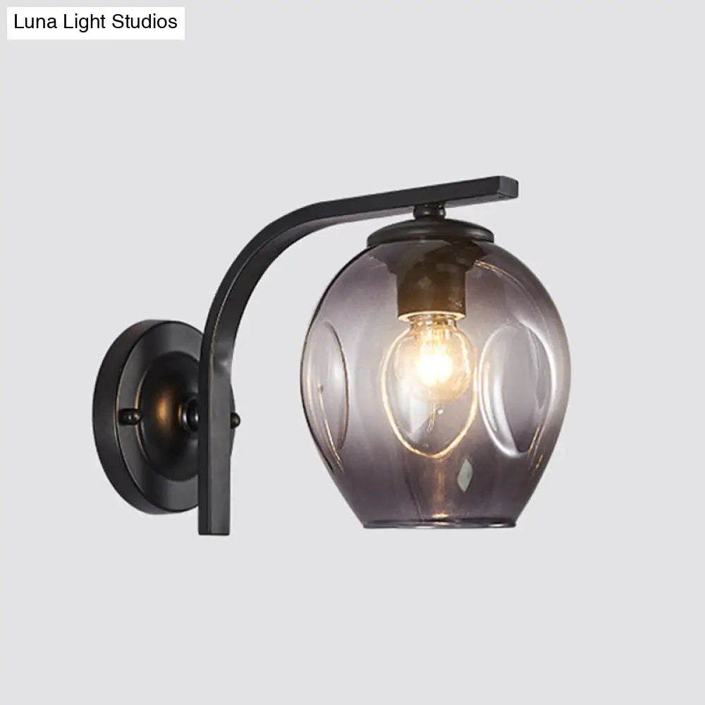 DecorBites™ Modern Blown Glass Cup Sconce Wall Mounted Lighting - Blue/Green/Amber - 1 Head, Black/Gold Curved Arm - Bedside