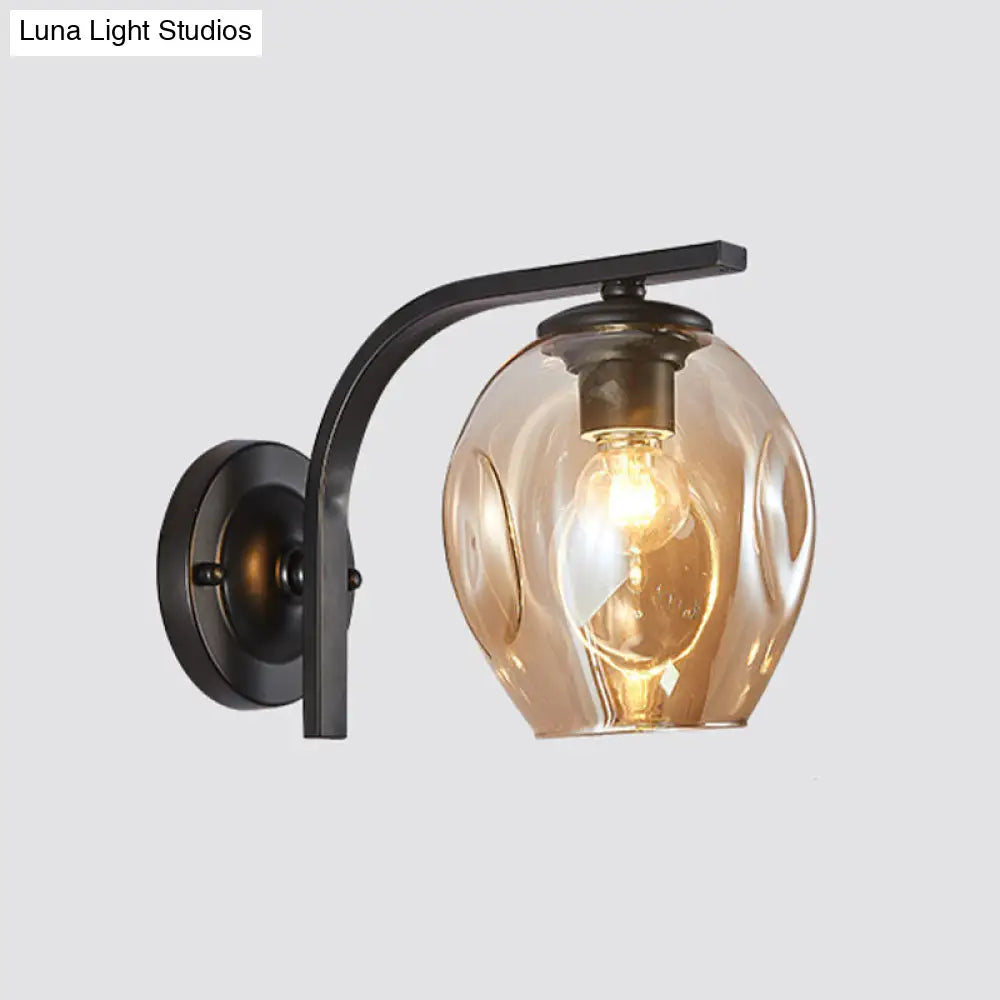 DecorBites™ Modern Blown Glass Cup Sconce Wall Mounted Lighting - Blue/Green/Amber - 1 Head, Black/Gold Curved Arm - Bedside