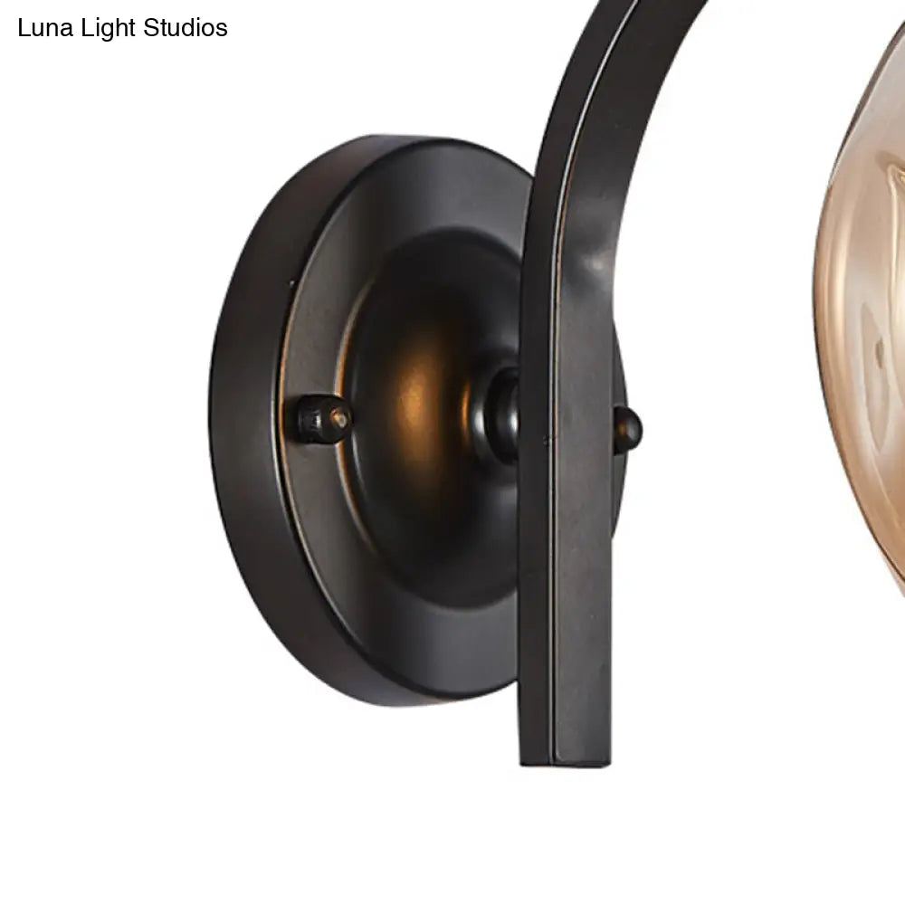 DecorBites™ Modern Blown Glass Cup Sconce Wall Mounted Lighting - Blue/Green/Amber - 1 Head, Black/Gold Curved Arm - Bedside
