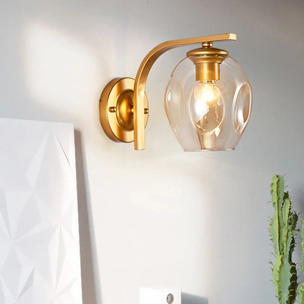 DecorBites™ Modern Blown Glass Cup Sconce Wall Mounted Lighting - Blue/Green/Amber - 1 Head, Black/Gold Curved Arm - Bedside