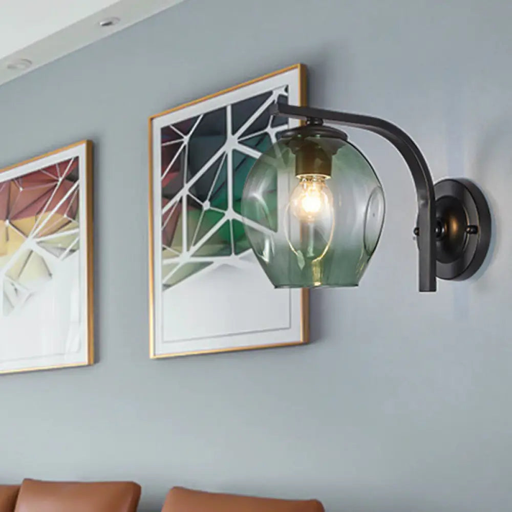 DecorBites™ Modern Blown Glass Cup Sconce Wall Mounted Lighting - Blue/Green/Amber - 1 Head, Black/Gold Curved Arm - Bedside