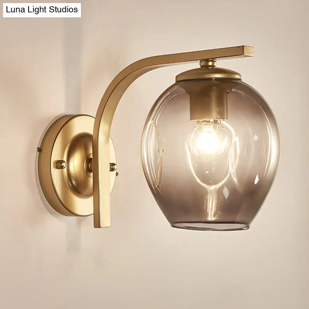 DecorBites™ Modern Blown Glass Cup Sconce Wall Mounted Lighting - Blue/Green/Amber - 1 Head, Black/Gold Curved Arm - Bedside
