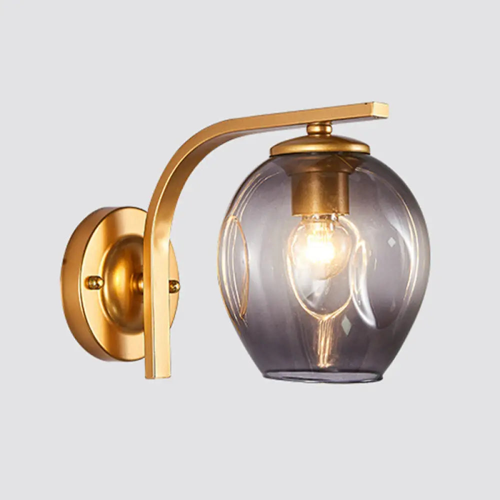 DecorBites™ Modern Blown Glass Cup Sconce Wall Mounted Lighting - Blue/Green/Amber - 1 Head, Black/Gold Curved Arm - Bedside