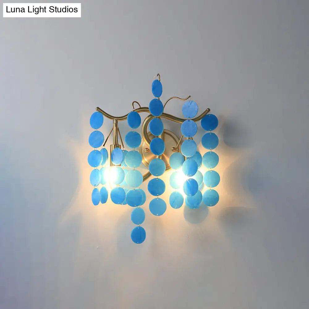 DecorBites™ Modern Branch Design Bedroom Wall Lamp - Blue/Pink Glass, 2 Lights, Open Bulb