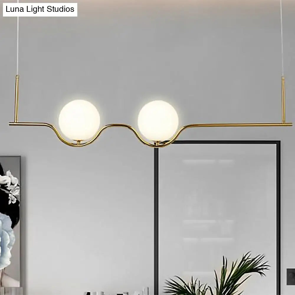 DecorBites™ Modern Brass 2-Head Island Pendant with Adjustable Cord - Ball White Glass Shade - Living Room Ceiling Light