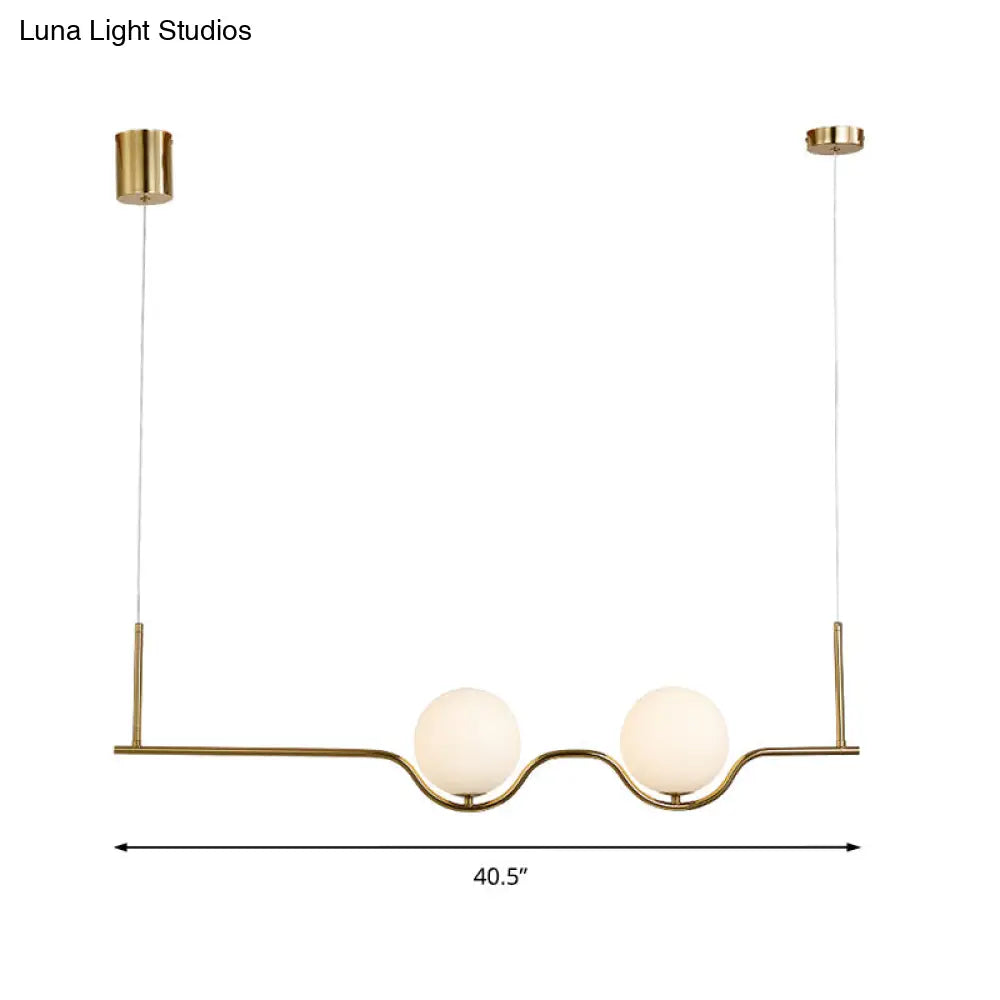 DecorBites™ Modern Brass 2-Head Island Pendant with Adjustable Cord - Ball White Glass Shade - Living Room Ceiling Light