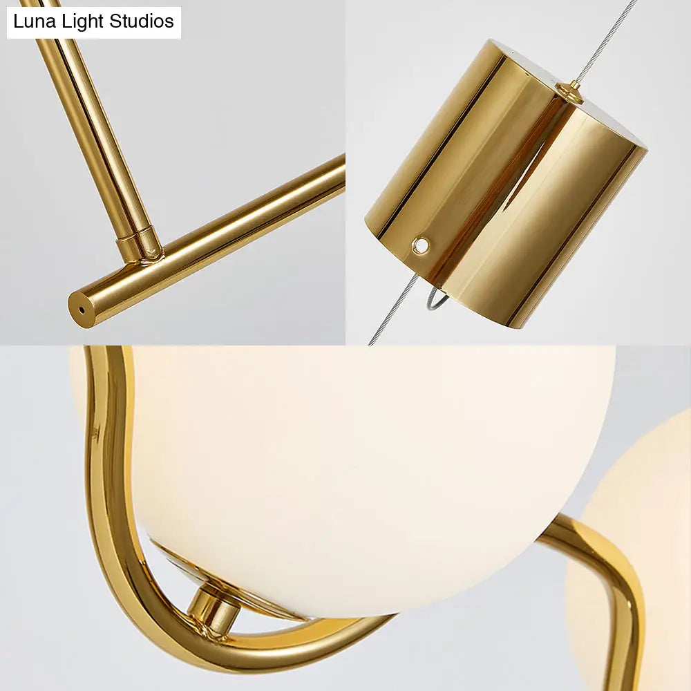 DecorBites™ Modern Brass 2-Head Island Pendant with Adjustable Cord - Ball White Glass Shade - Living Room Ceiling Light