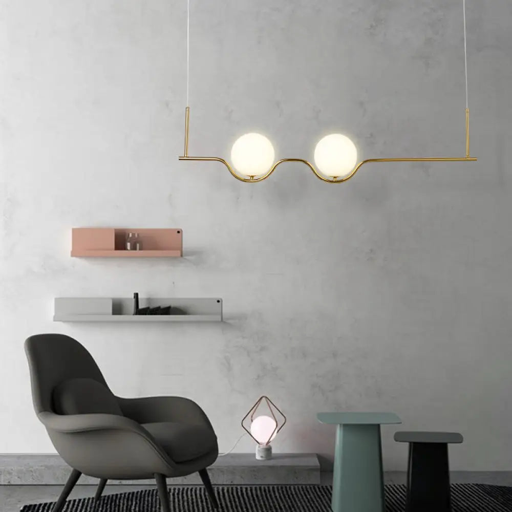 DecorBites™ Modern Brass 2-Head Island Pendant with Adjustable Cord - Ball White Glass Shade - Living Room Ceiling Light