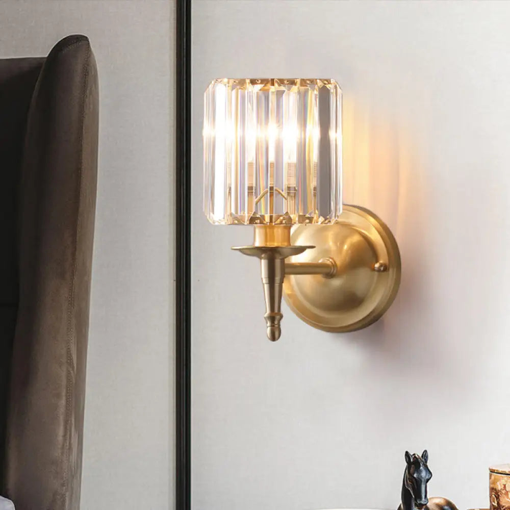 DecorBites™ Modern Brass Cylinder Wall Light Sconce with Crystal Shade - 1/2 Lights Metal Wall Mount
