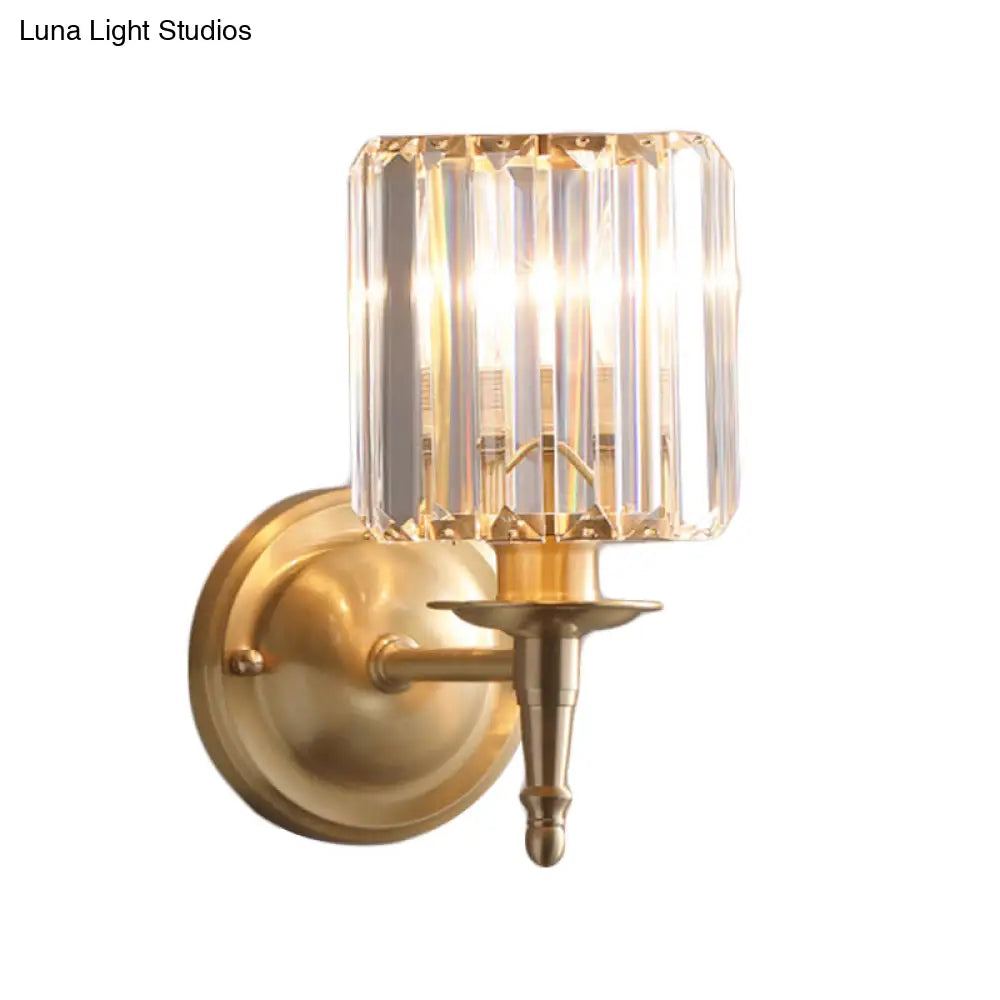 DecorBites™ Modern Brass Cylinder Wall Light Sconce with Crystal Shade - 1/2 Lights Metal Wall Mount
