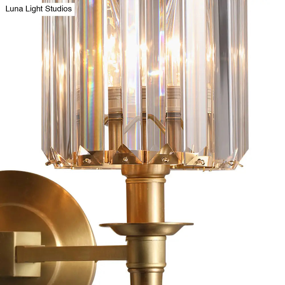 DecorBites™ Modern Brass Cylinder Wall Light Sconce with Crystal Shade - 1/2 Lights Metal Wall Mount