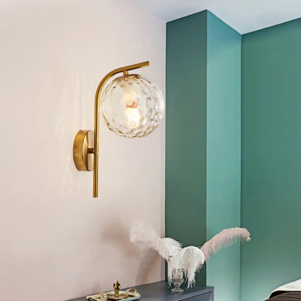 DecorBites™ Modern Brass Wall Mounted Bedside Lamp with Grey/Clear Water/White Glass Shade