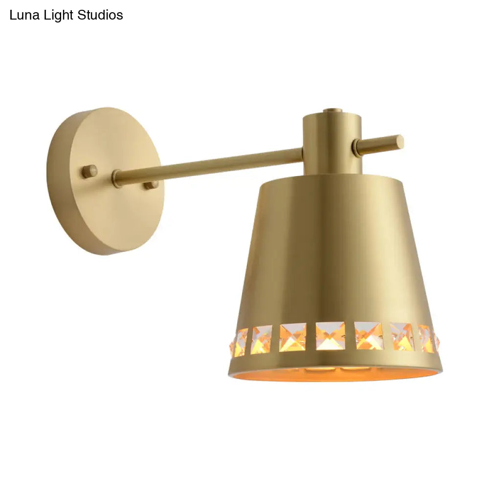 DecorBites™ Modern Brass Wall Sconce with Barrel Shade – 1 Bulb Bathroom Wall Lamp