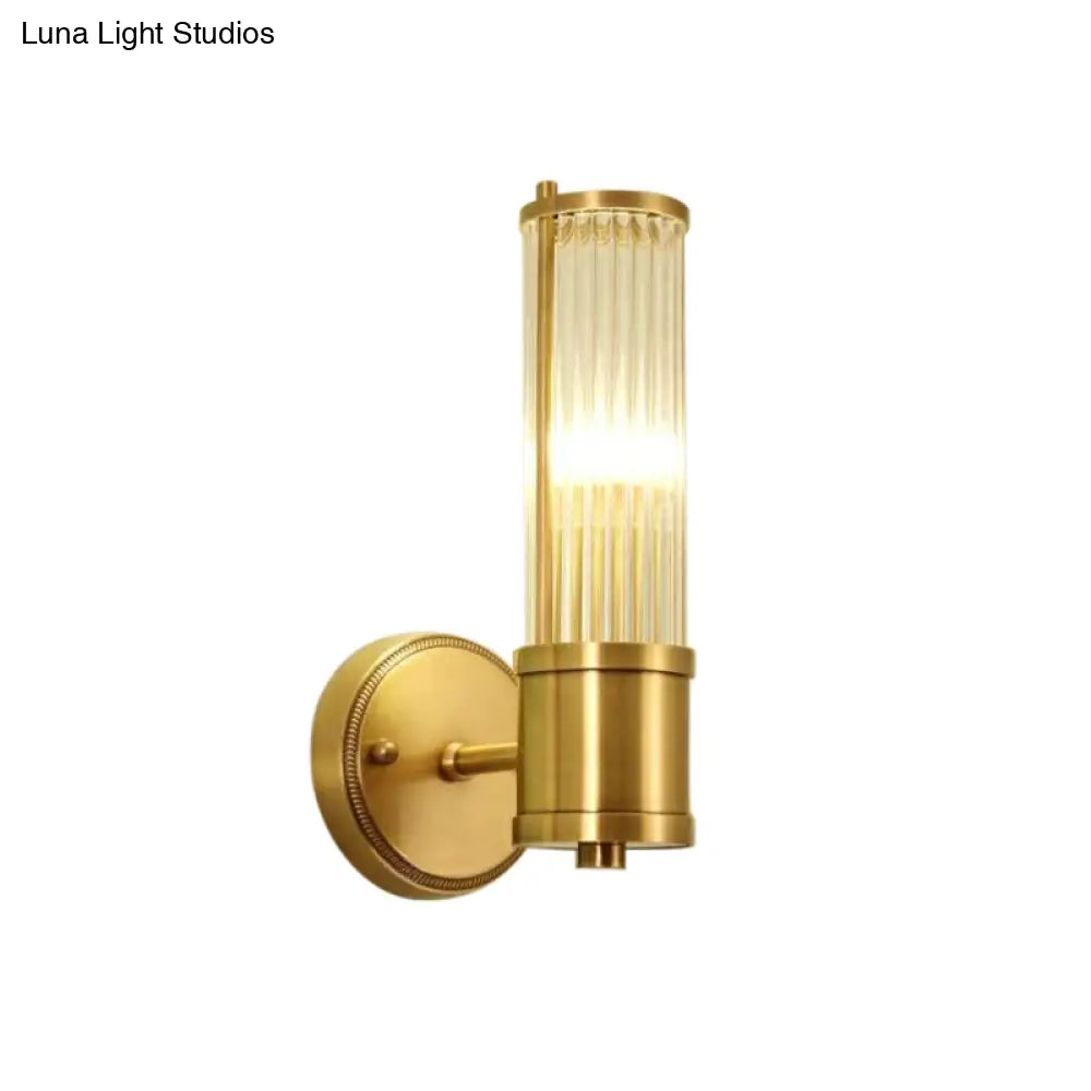 DecorBites™ Modern Brass Wall Sconce with Crystal Cylinder Shade - Ideal for Hallways and Wall Mount Lighting