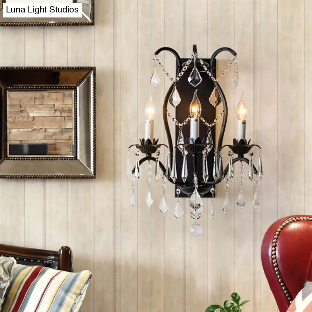 DecorBites™ Modern Candelabra Wall Sconce with Crystal Drop - Black/Brass Finish, 3 Lights