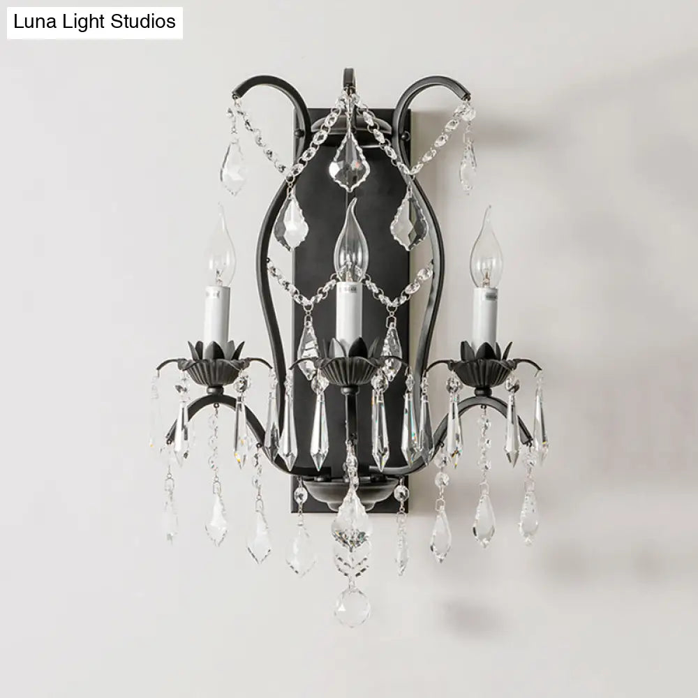 DecorBites™ Modern Candelabra Wall Sconce with Crystal Drop - Black/Brass Finish, 3 Lights