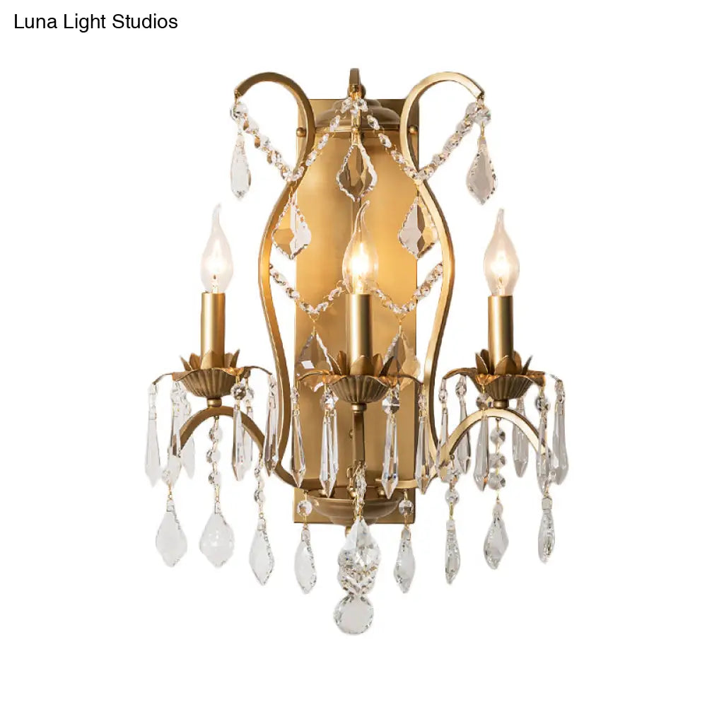 DecorBites™ Modern Candelabra Wall Sconce with Crystal Drop - Black/Brass Finish, 3 Lights