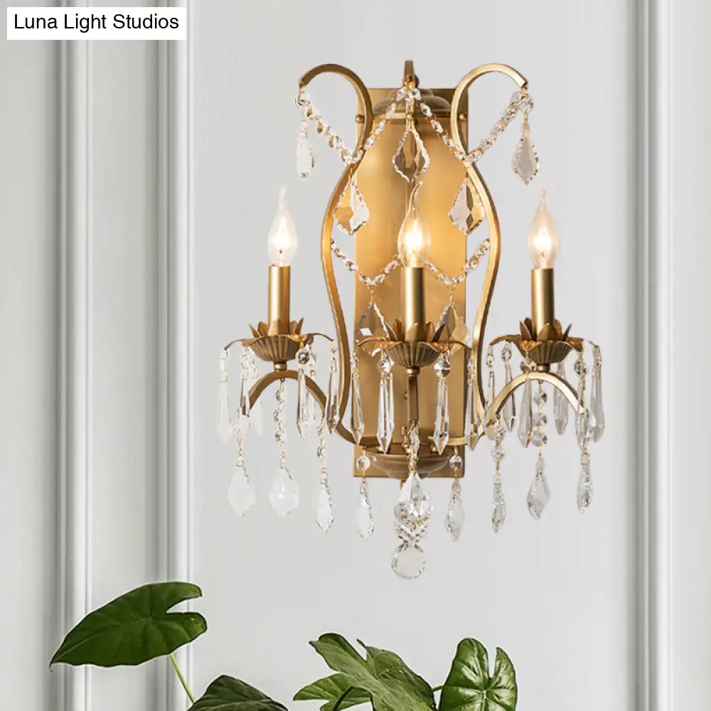 DecorBites™ Modern Candelabra Wall Sconce with Crystal Drop - Black/Brass Finish, 3 Lights