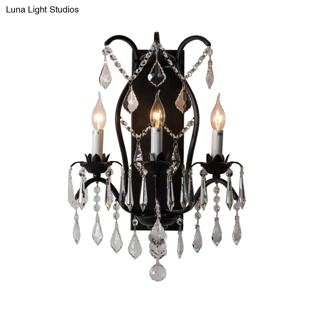 DecorBites™ Modern Candelabra Wall Sconce with Crystal Drop - Black/Brass Finish, 3 Lights