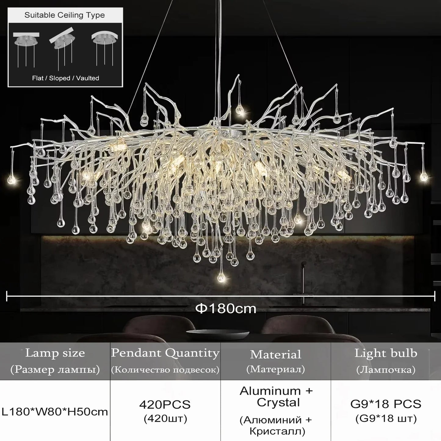 DecorBites™ Modern Chrome Crystal Chandelier for Living Room