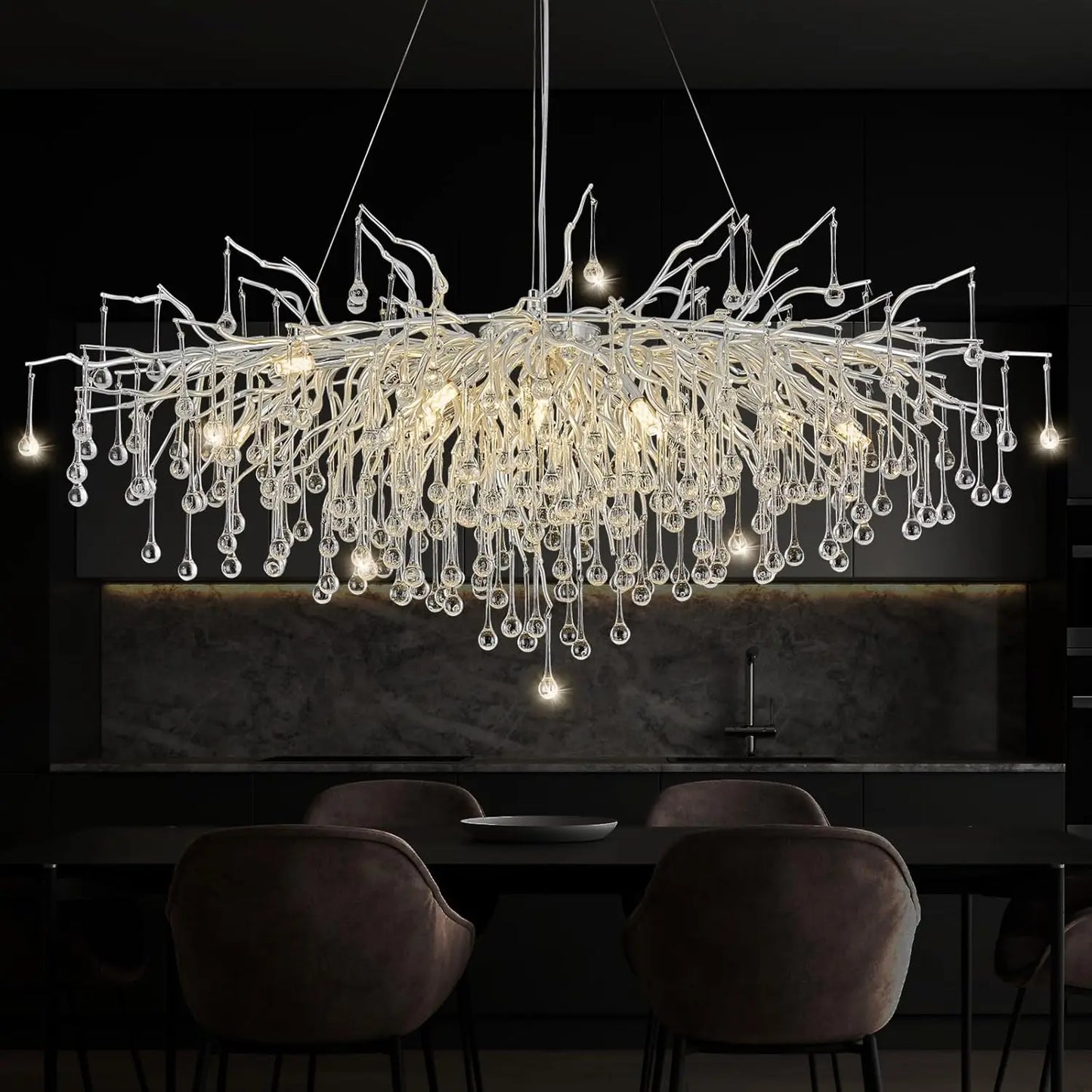 DecorBites™ Modern Chrome Crystal Chandelier for Living Room
