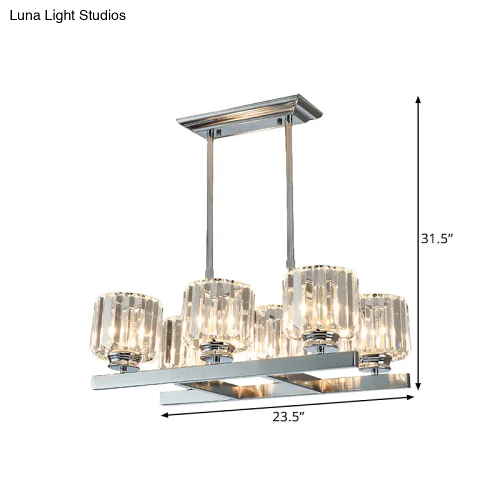 DecorBites™ Modern Chrome Crystal Island Light with 6 Cylinder Heads - Perfect for Dining Tables