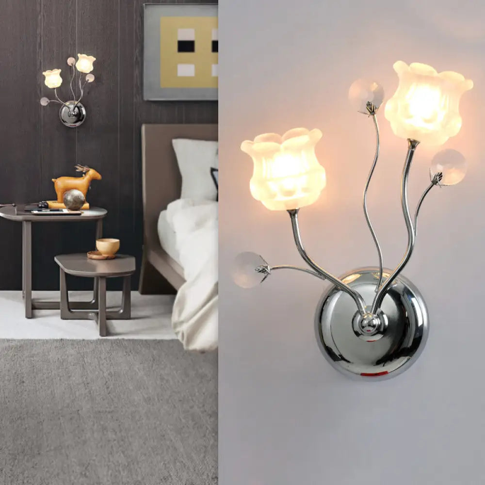 DecorBites™ Modern Chrome Sconce Light: Clear Crystal Orbs with Scrolling Arm, 2 Bulbs – Wall Lighting with Bloom Shade