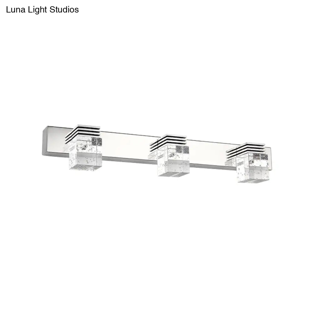 DecorBites™ Modern Chrome Vanity Light Fixture with Clear Crystal Accents - 2/3 Bulbs, Warm/White Light