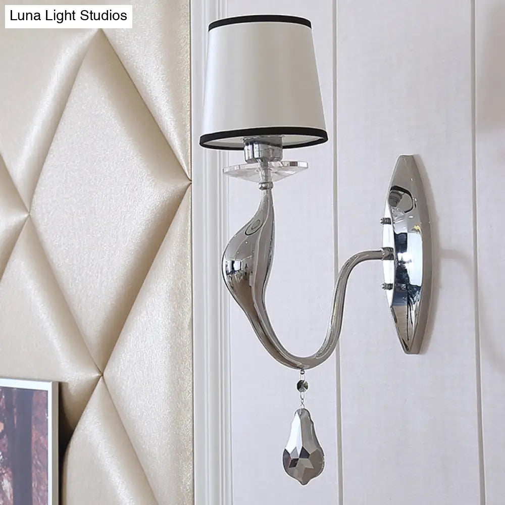 DecorBites™ Modern Chrome Wall Lamp with Tapered Fabric Shade - Stylish Living Room Sconce Light