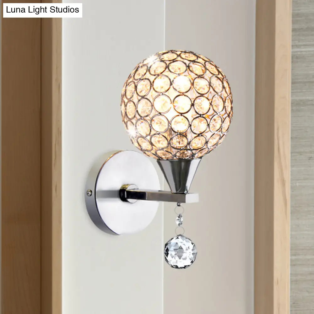 DecorBites™ Modern Chrome Wall Light with Crystal Encrusted Globe, 1 Head