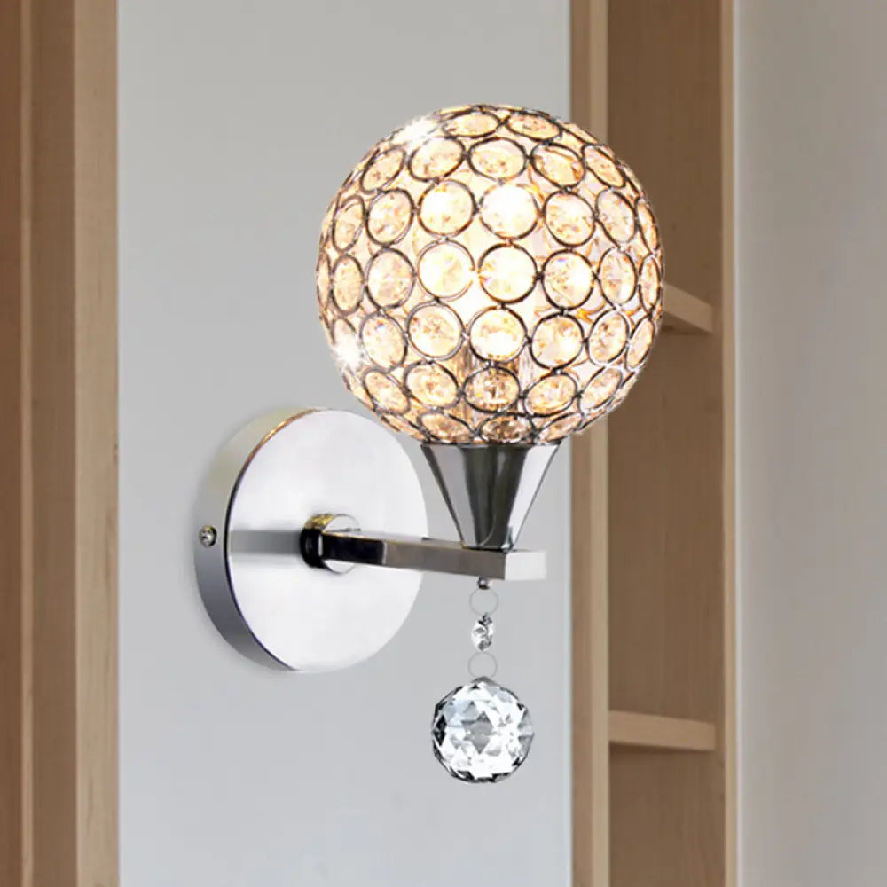 DecorBites™ Modern Chrome Wall Light with Crystal Encrusted Globe, 1 Head