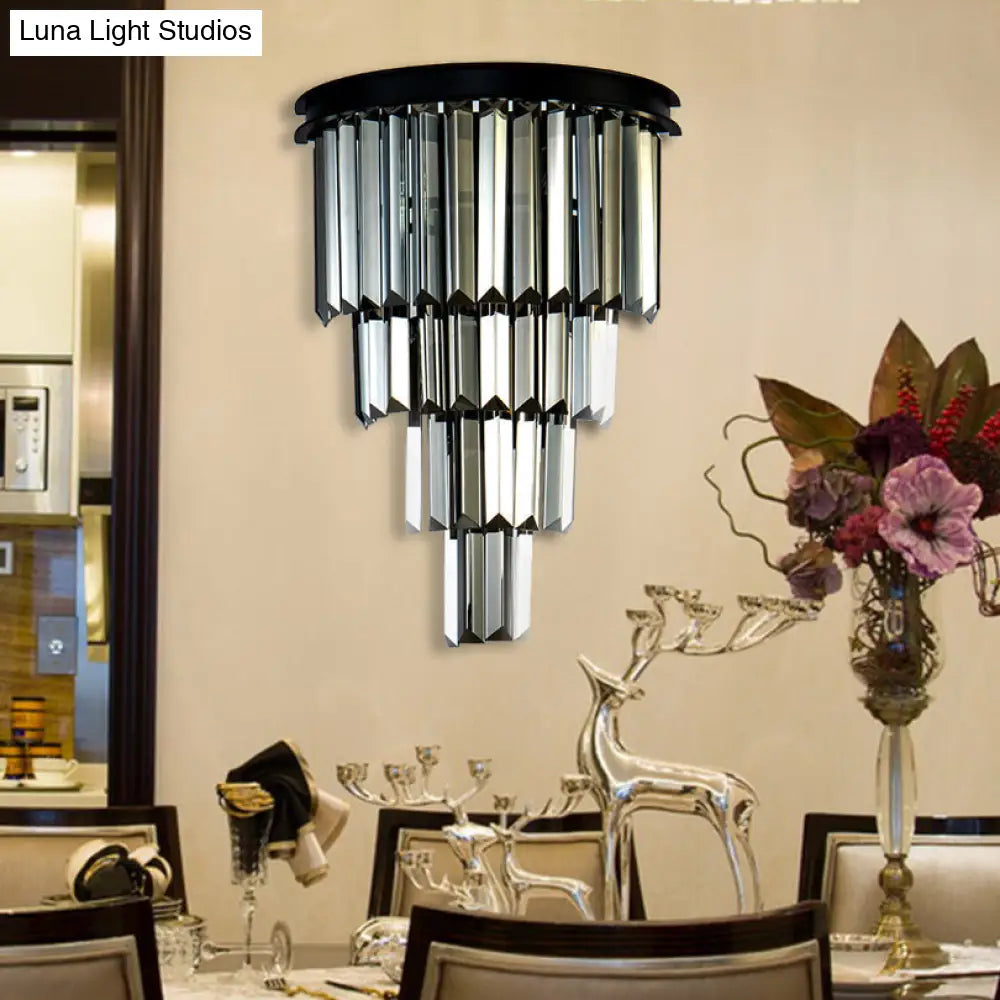 DecorBites™ Modern Clear/Amber Layered Wall Light Sconce with Crystal Accents - 2-Light Wall Mounted Lamp for Living Room