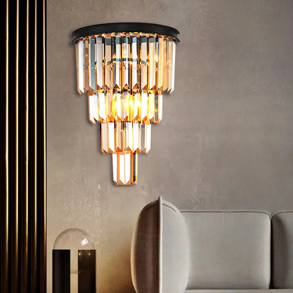 DecorBites™ Modern Clear/Amber Layered Wall Light Sconce with Crystal Accents - 2-Light Wall Mounted Lamp for Living Room