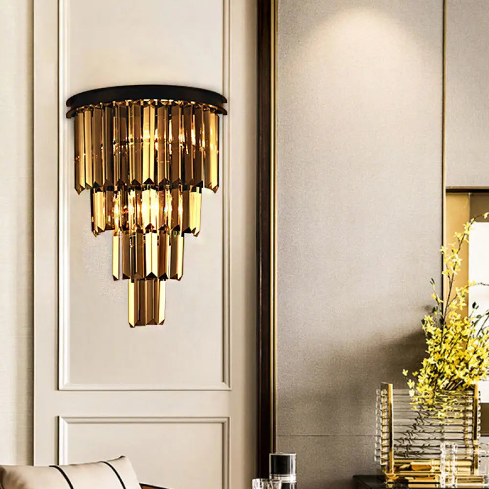 DecorBites™ Modern Clear/Amber Layered Wall Light Sconce with Crystal Accents - 2-Light Wall Mounted Lamp for Living Room